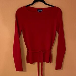 Ann Taylor Ribbed Belted Square Neck Top